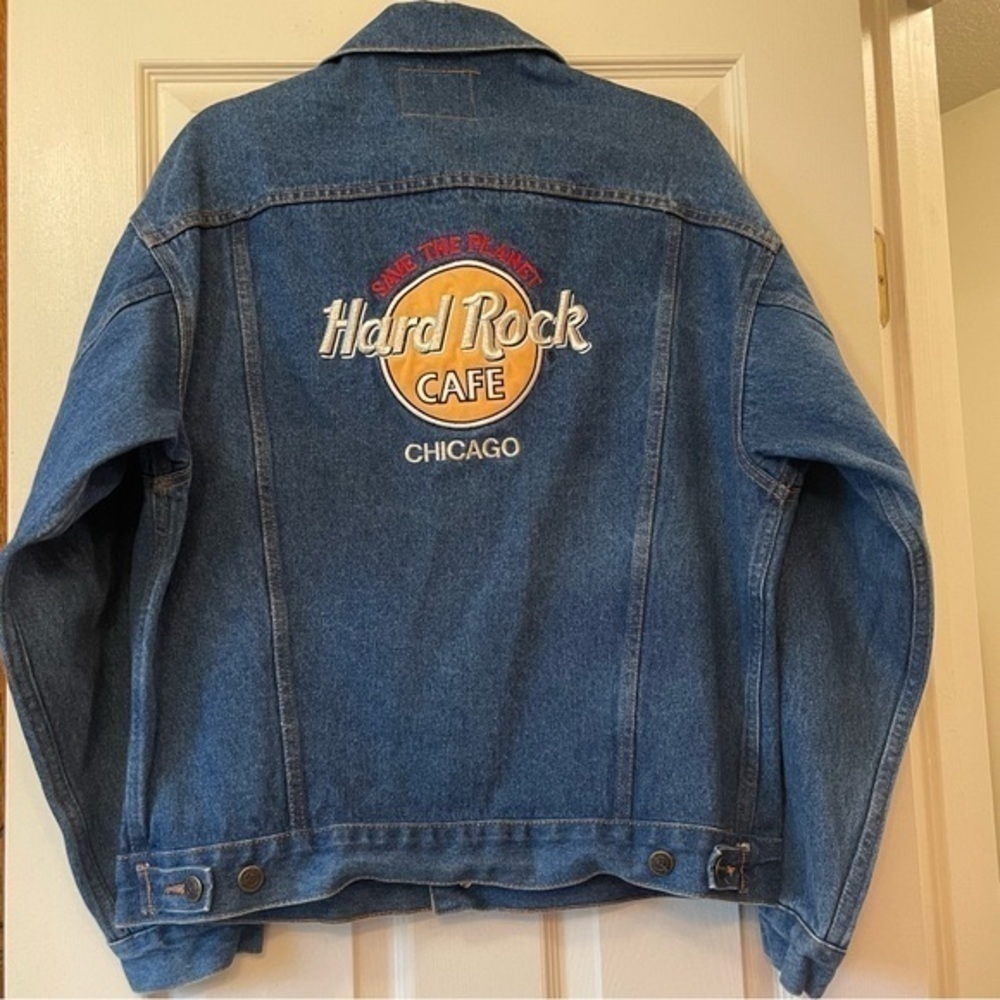 Hard Rock Cafe Trucker Jacket Chicago Vintage 90s Oversized Blue USA Size M